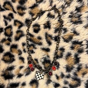 Heart Pendant Necklace with Red and Black Accents. One of a kind handmade.